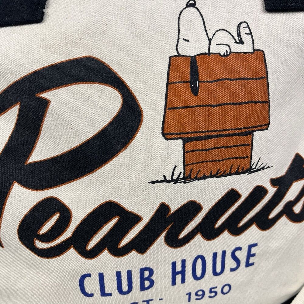 Peanuts Club House Tote Bag Snoopy Doghouse Classic Comic Canvas Carryall - Picture 2 of 11